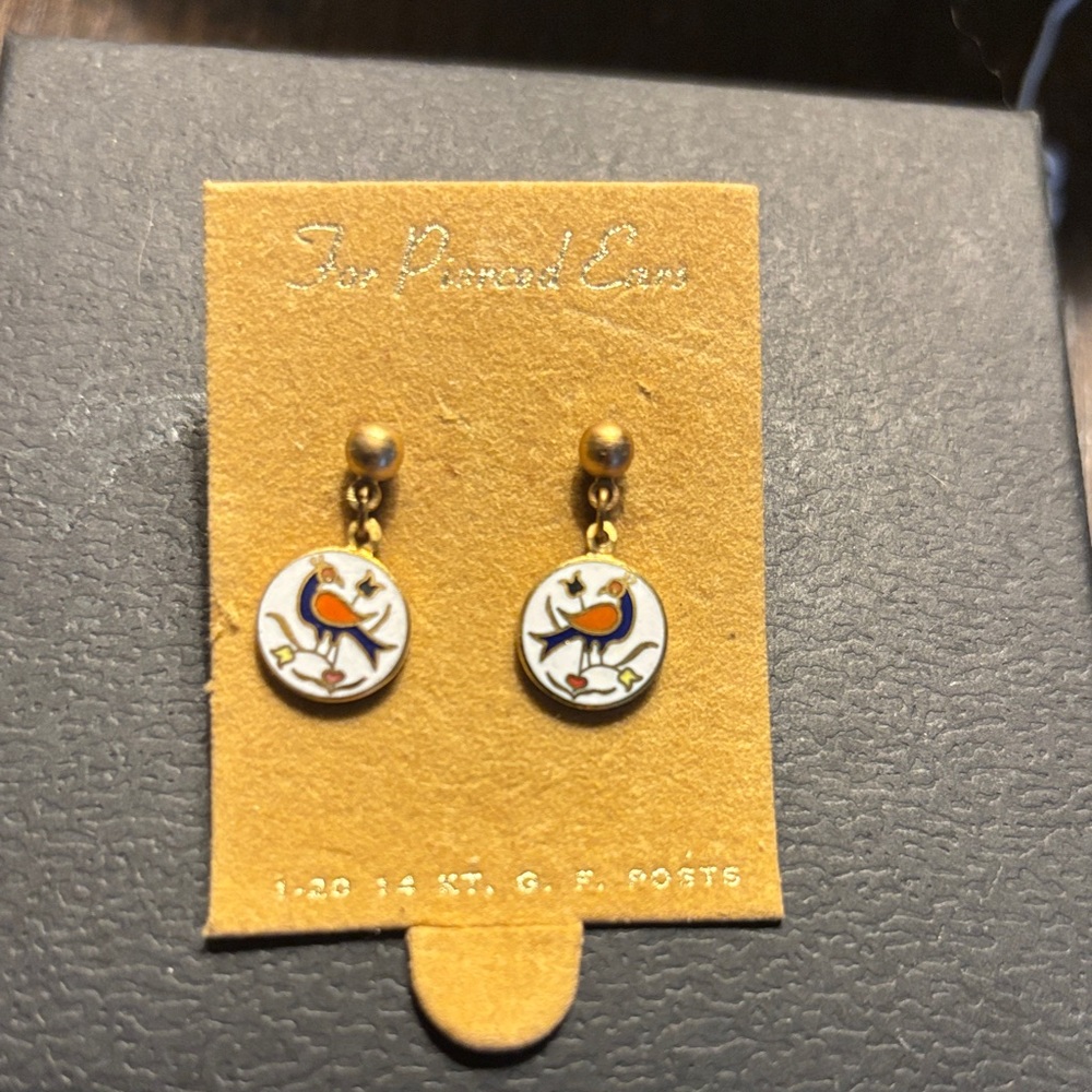 Gold Filled White Bird Design Earrings